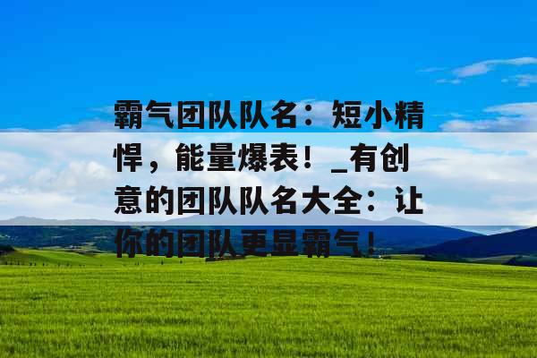 霸气团队队名：短小精悍，能量爆表！_有创意的团队队名大全：让你的团队更显霸气！