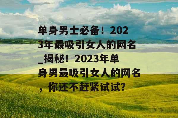 单身男士必备！2023年最吸引女人的网名_揭秘！2023年单身男最吸引女人的网名，你还不赶紧试试？