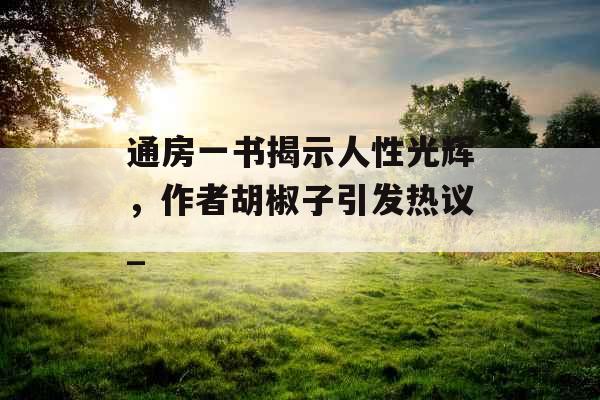 通房一书揭示人性光辉，作者胡椒子引发热议_