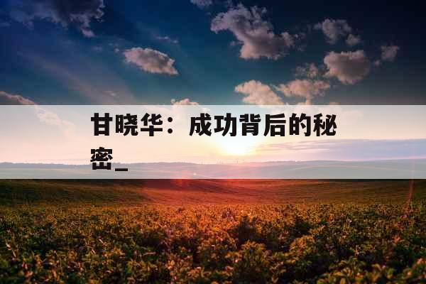 甘晓华：成功背后的秘密_