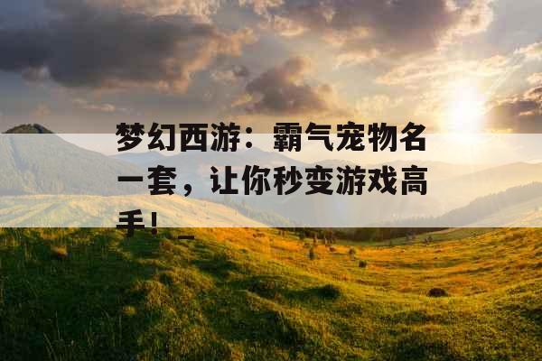 梦幻西游：霸气宠物名一套，让你秒变游戏高手！_