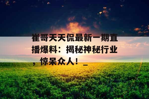 崔哥天天侃最新一期直播爆料：揭秘神秘行业，惊呆众人！_