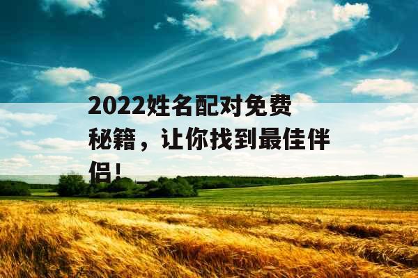 2022姓名配对免费秘籍，让你找到最佳伴侣！_